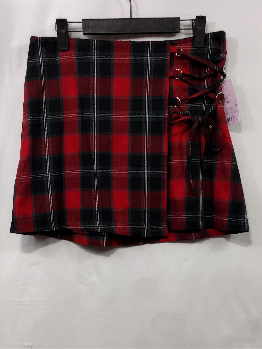 NWT Wild Fable Plaid Lace-Up Mini Skirt Womens M Red Black Boho Retro Grunge